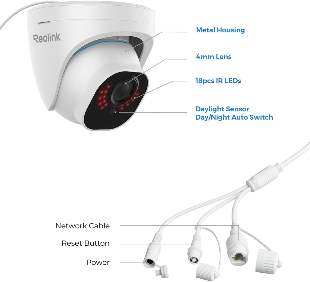 REOLINK 4K Wired Security Camera Outdoor System, IP PoE Dome Surveillance Camera with Human/Vehicle Detection, 100Ft 8MP IR Night Vision, Work with Smart Home, Timelapse, Up to 512GB SD Card, RLC-820A