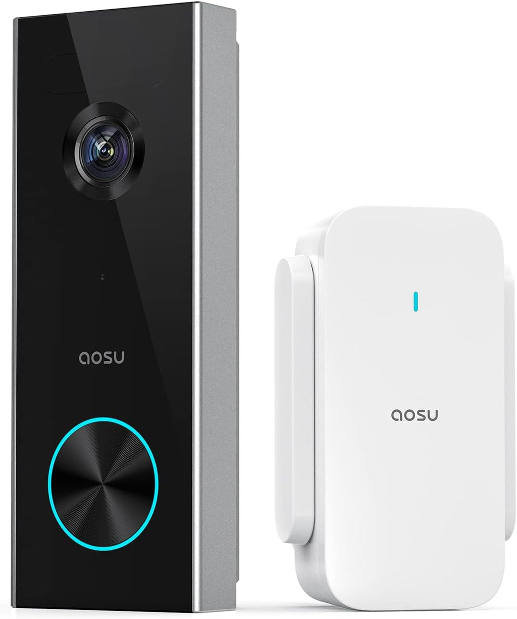 Wireless Doorbell Camera, Battery-Powered Video Doorbell with aosuBase Mini, 2K Resolution, Support Local Storage, 2.4GHz WiFi, 180-Day Battery Life, AI Detection, Work with Alexa & Google Assistant
