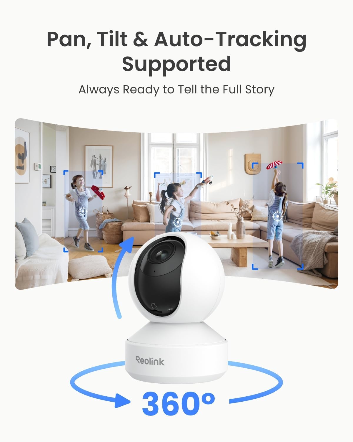 REOLINK 4K UHD Pan & Tilt Dual-Band Wi-Fi 6 Indoor Security Camera with 3X Optical Zoom, Auto-Tracking, People/Pet Detection, Crying Sound Detection, Privacy Mode, and Bluetooth Setup, E1 Zoom White