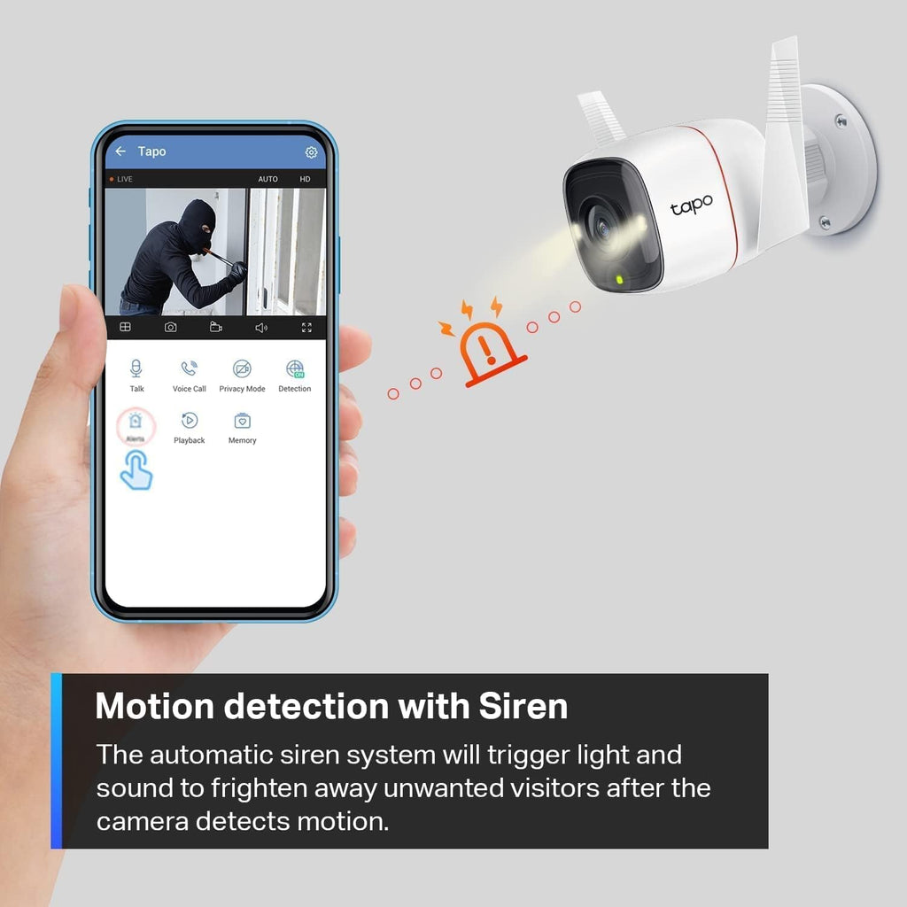 Tapo TP-Link 2K Security Camera Outdoor Wired, IP66 Weatherproof, Motion/Person Detection, Built-in Siren w/Night Vision, Cloud/SD Card Storage, 2-Way Audio, Works w/Alexa & Google Home C310