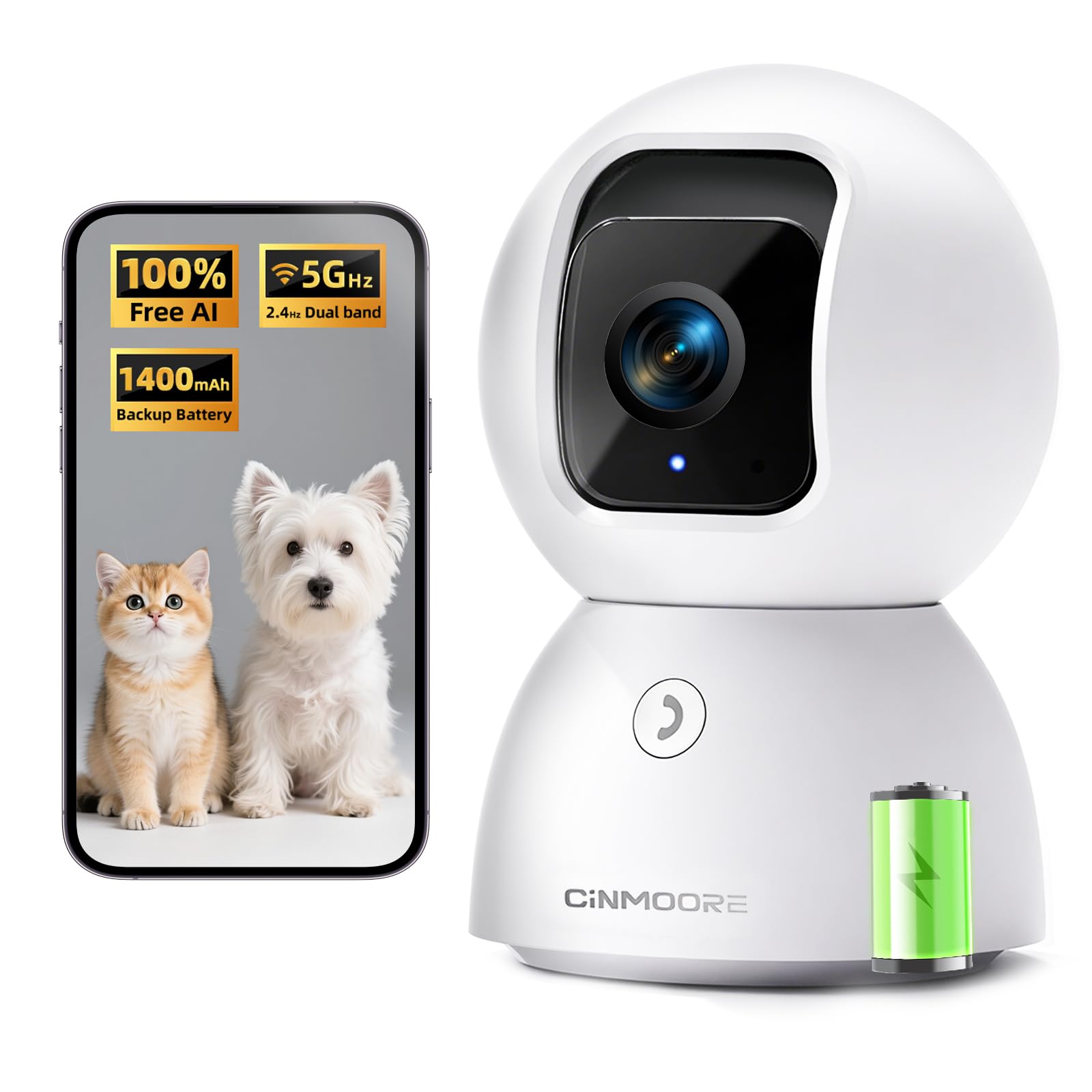 5G Security Camera Indoor, 3K Pet/Dog Camera with Speaker/Phone App, PTZ WiFi Baby Monitor Cameras for Home Security, 0-Glow Night Vision 2-Way Talk, AI Tracking Facial Recognition Time Lapse