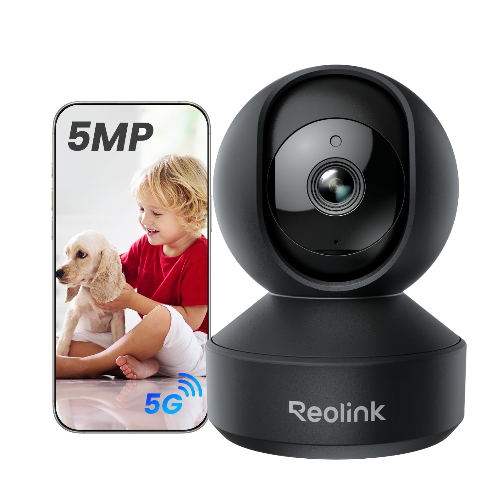 Reolink E1 Pro PT Wi-Fi Indoor Camera for Baby & Pet Monitoring, Auto Tracking, 3K 5MP Night Vision Enhanced by F1.6 Aperture, Person/Pet/Baby Crying Detection, 2.4/5GHz Wi-Fi, Two-Way Audio