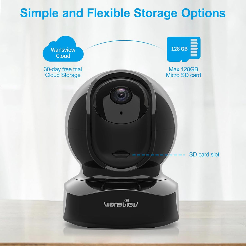 wansview Cameras for Home Security, 2K IP Camera, WiFi Home Indoor Camera for Baby/Pet/Nanny, Motion Detection, 2 Way Audio Night Vision, Compatible with Alexa, with TF Card Slot and Cloud