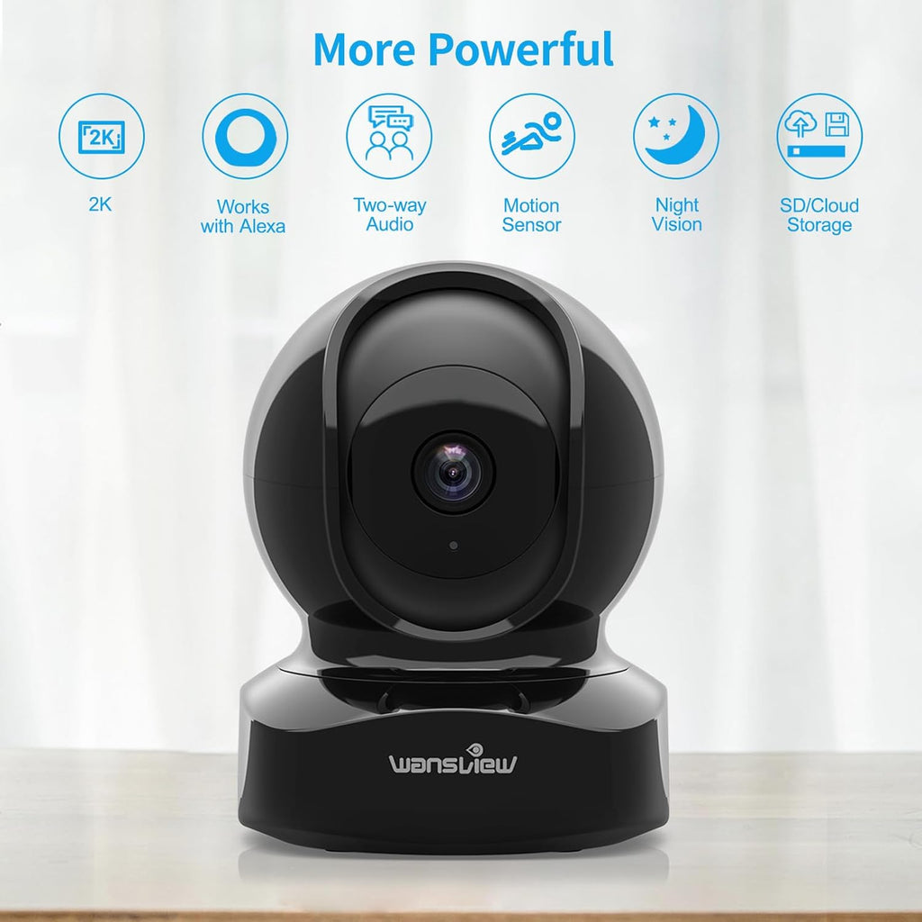 wansview Cameras for Home Security, 2K IP Camera, WiFi Home Indoor Camera for Baby/Pet/Nanny, Motion Detection, 2 Way Audio Night Vision, Compatible with Alexa, with TF Card Slot and Cloud