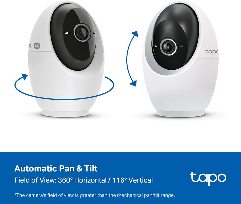 Tapo 4K Indoor Pan/Tilt Wired Security Camera - Works as a Baby Monitor, Person/Pet Detection, Facial Recognition, 360° AI Motion Tracking, Subscription-Free Local Storage or Optional Cloud, C260