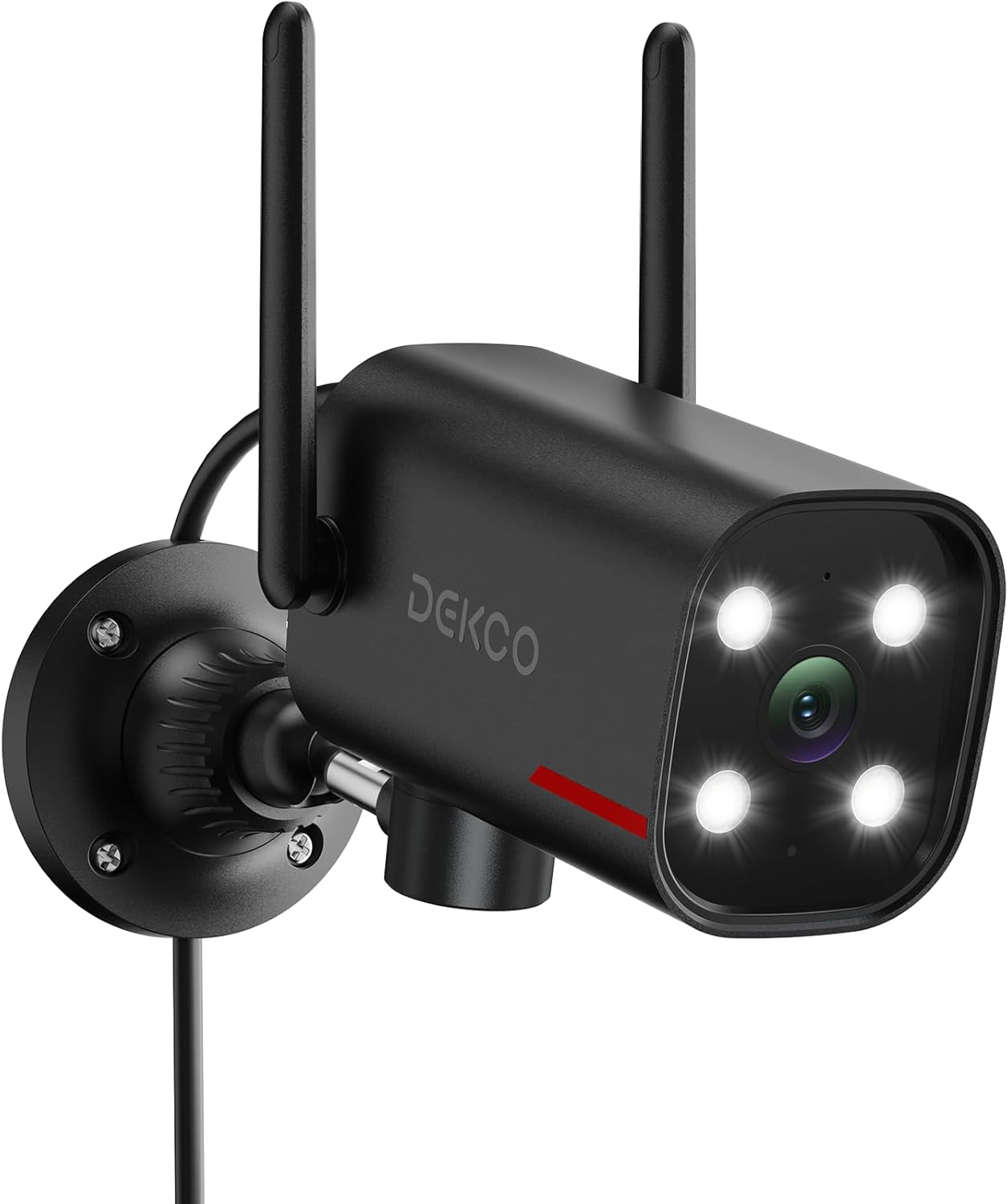 DEKCO Wired 2K Security Camera Outdoor, 180° Pan & 270° Coverage, 24/7 Constant Power Surveillance, Full Color Night Vision, AI Human Detection, Cloud Storage Edition, Spotlight & Siren