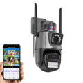 PTZ 2.4G/5G WiFi Outdoor security wireless 2X3MP Dual Lens Linkage Human Detect Pan tilt Digital zoom Auto Tracking Home Surveillance Camera 2-way audio color night vision ICsee &3M cable to yr outlet