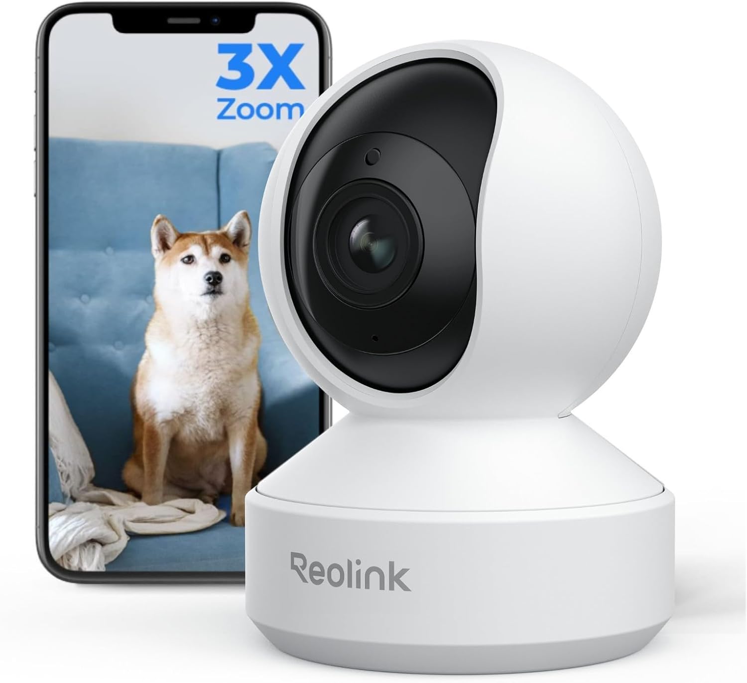 REOLINK 4K UHD Pan & Tilt Dual-Band Wi-Fi 6 Indoor Security Camera with 3X Optical Zoom, Auto-Tracking, People/Pet Detection, Crying Sound Detection, Privacy Mode, and Bluetooth Setup, E1 Zoom White