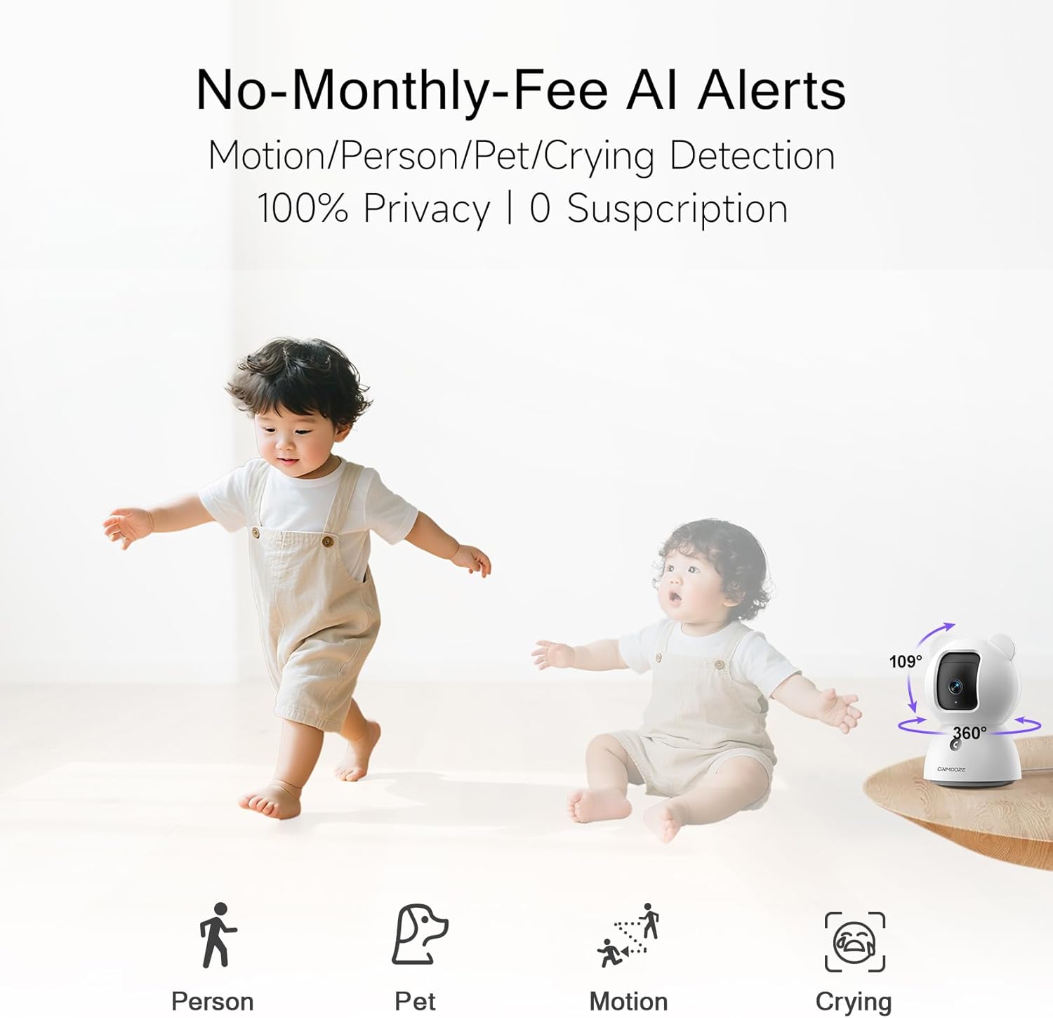 2.5K Pet Camera Indoor with Phone App, Dog/Cat Camera | 4MP Indoor Camera for Home Security, Baby Monitor with Free AI Person/Pet/Cry Detection, Pan Tilt 2.4GHz WiFi, Full Duplex 2-Way Audio
