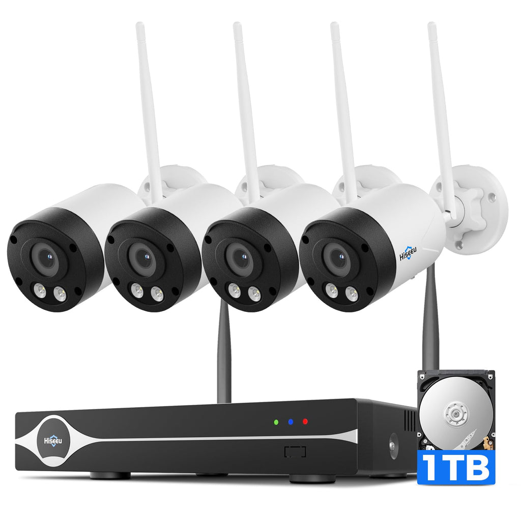 Hiseeu 8MP Outdoor Wireless Security Camera System, 10" Touch Screen NVR, 5G/2.4G WiFi-Pro 4K Cameras Kits, Full-Color Night Vision, Motion Detection, Two-Way Audio, IP66 Waterproof, 1TB HDD, No Fees