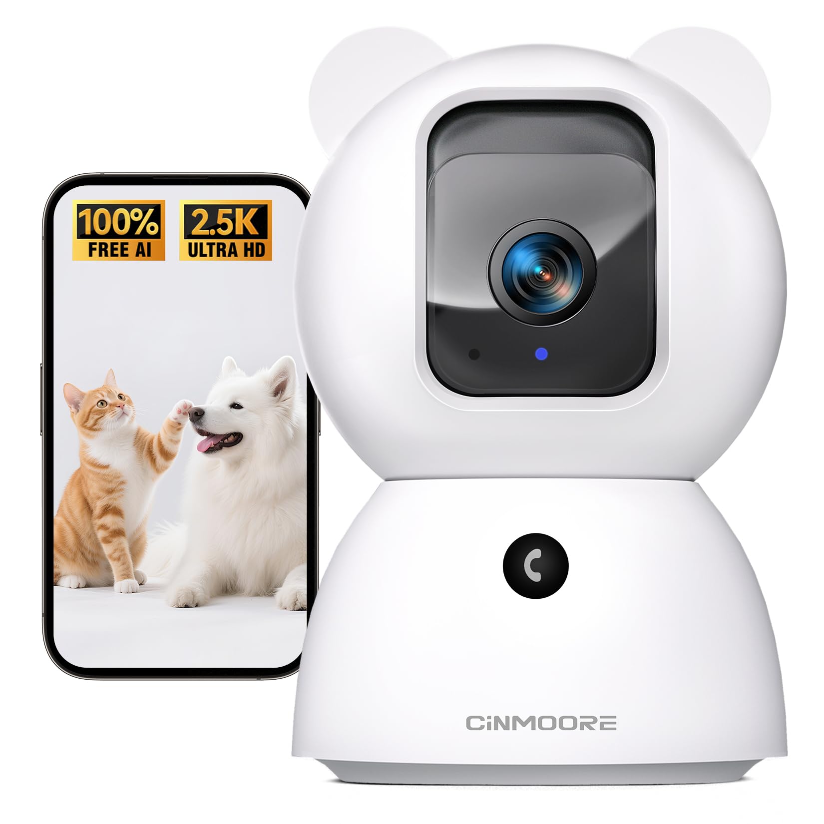 2.5K Pet Camera Indoor with Phone App, Dog/Cat Camera | 4MP Indoor Camera for Home Security, Baby Monitor with Free AI Person/Pet/Cry Detection, Pan Tilt 2.4GHz WiFi, Full Duplex 2-Way Audio