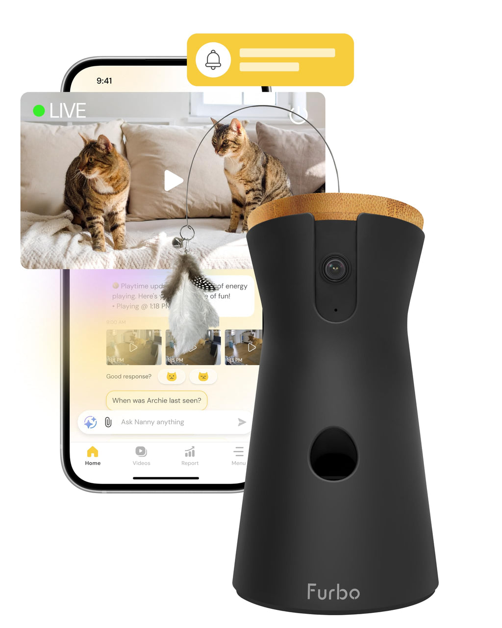 Furbo Mini 360° [Subscription Required] New 2K QHD Pet Camera - Unlock w/Paid Plan: Dog & Cat Safety Alerts, Rotating Treat Toss, 2-Way Speaker (Low Risk, 3mo Min. Cancel Anytime)