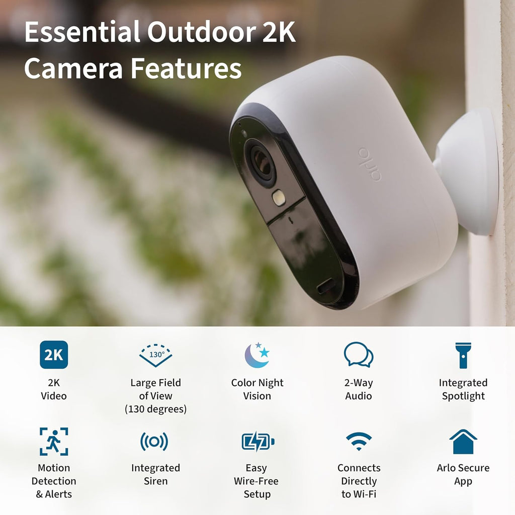Arlo Essential Security Cameras Wireless Outdoor 2K (2nd Gen, 2023 Release) - Battery Power, Person Recognition, Package Detection, Animated Preview, 1-Month Trial of Secure Plan, 1 Cam, White