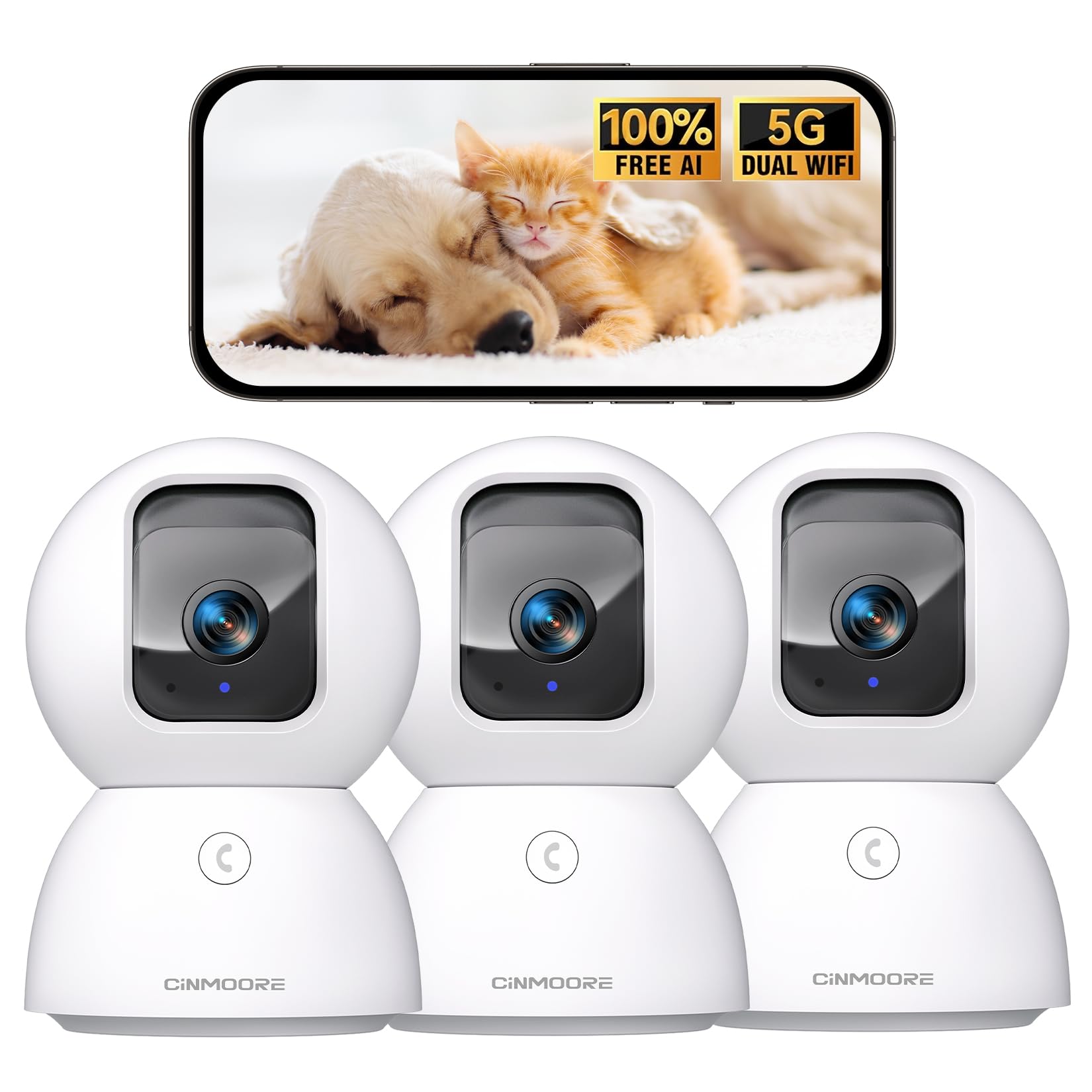 5G Security Camera Indoor, 3K Pet/Dog Camera with Speaker/Phone App, PTZ WiFi Baby Monitor Cameras for Home Security, 0-Glow Night Vision 2-Way Talk, AI Tracking Facial Recognition Time Lapse