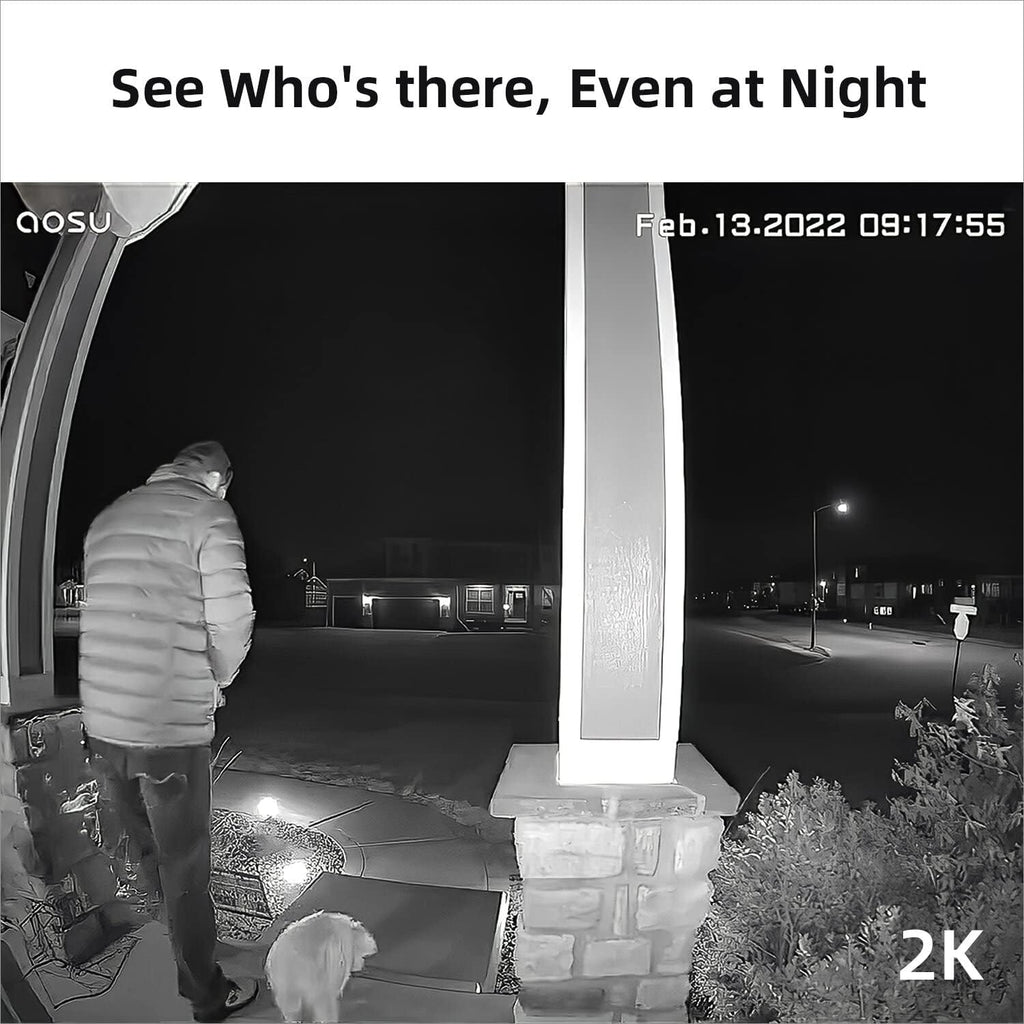 Wireless Doorbell Camera, Battery-Powered Video Doorbell with aosuBase Mini, 2K Resolution, Support Local Storage, 2.4GHz WiFi, 180-Day Battery Life, AI Detection, Work with Alexa & Google Assistant