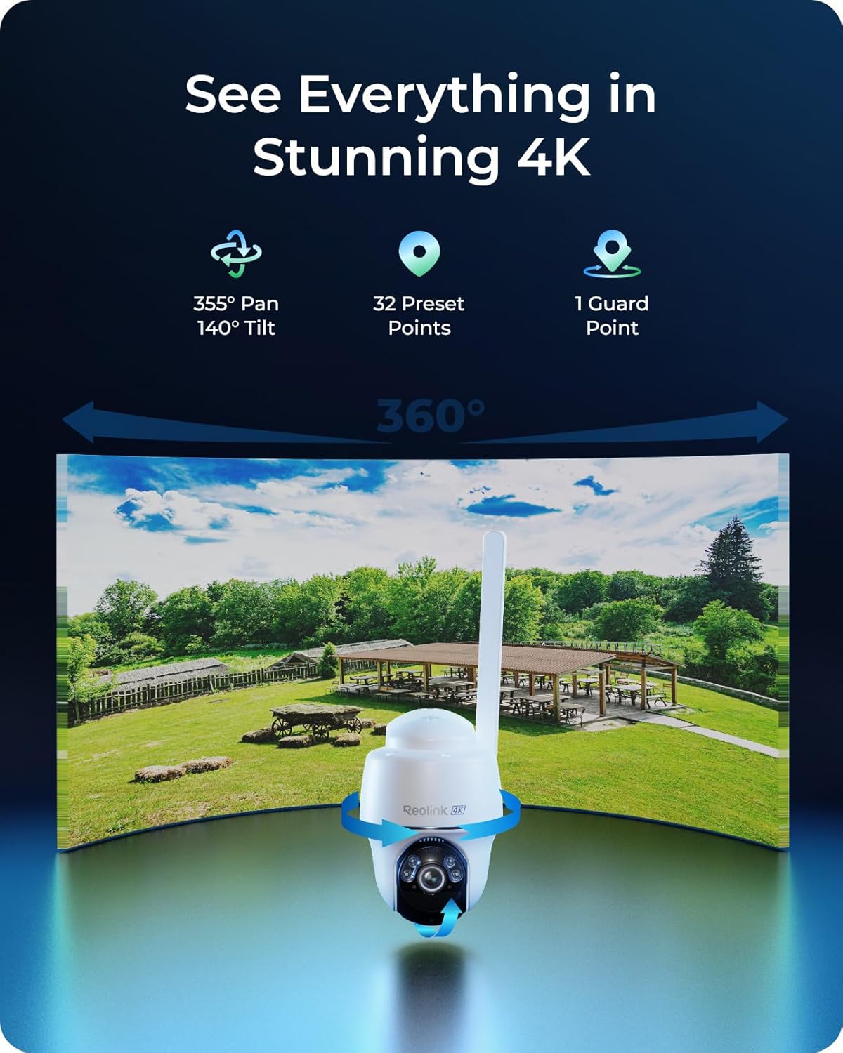 REOLINK 4K LTE Cellular Security Camera Wireless Outdoor, No WiFi 3G/4G Solar Powered, 360 Auto Tracking AI Detection, Color Night Vision, max. 512G Local Storage, SIM Card Included, Go PT Ultra+SP2