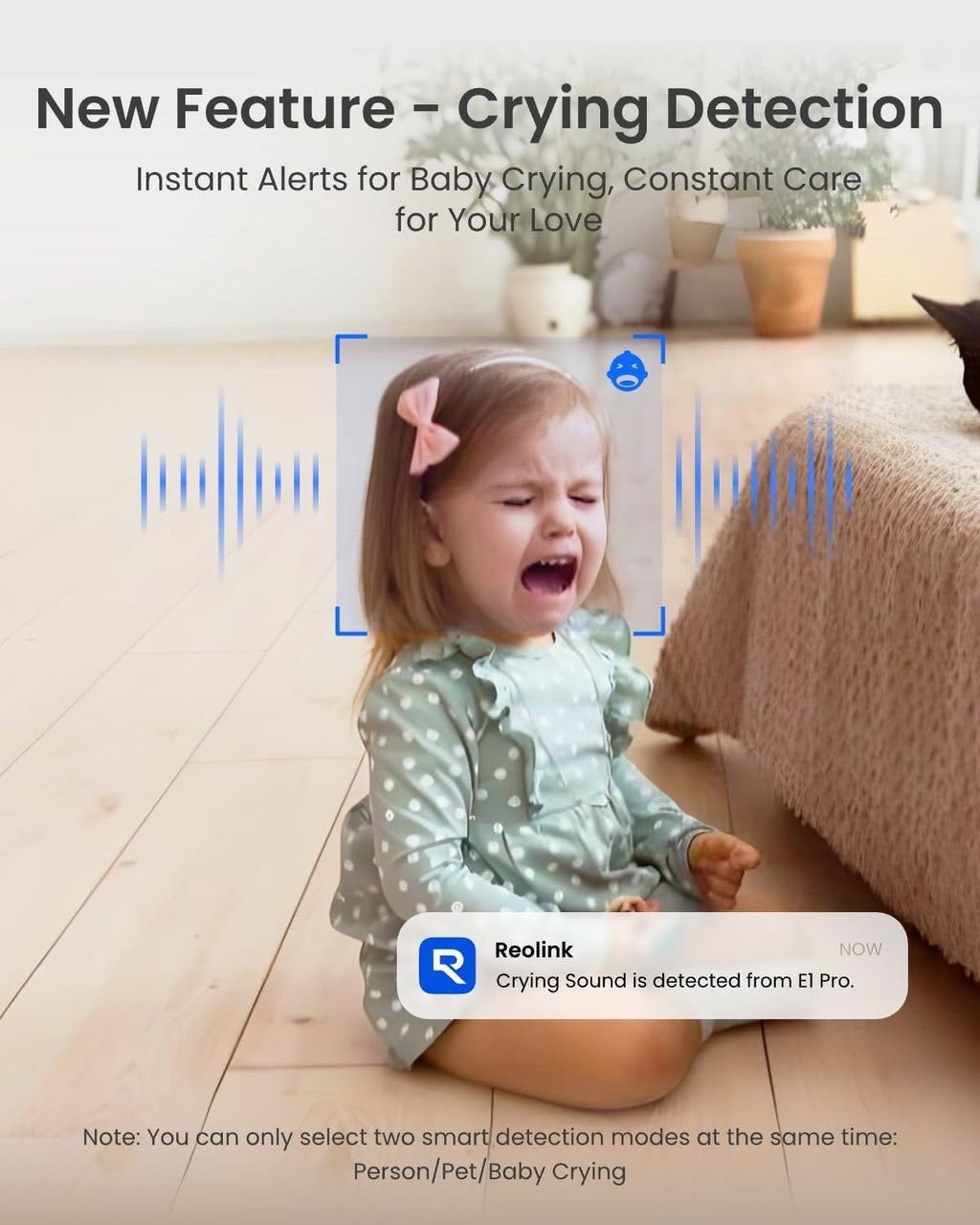 Reolink E1 Pro PT Wi-Fi Indoor Camera for Baby & Pet Monitoring, Auto Tracking, 3K 5MP Night Vision Enhanced by F1.6 Aperture, Person/Pet/Baby Crying Detection, 2.4/5GHz Wi-Fi, Two-Way Audio