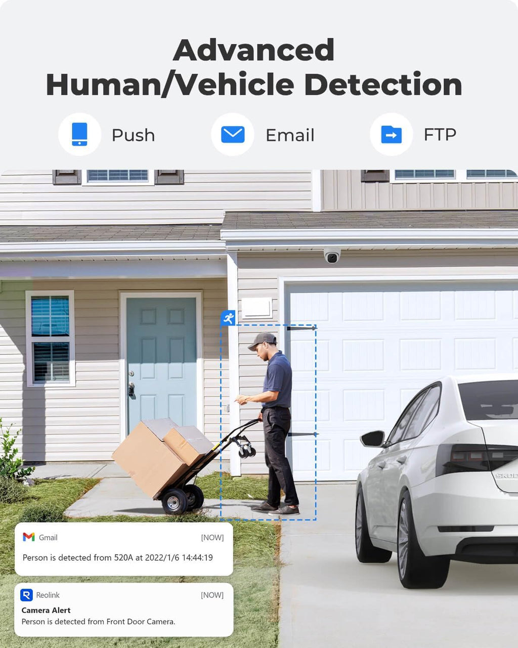 REOLINK Wired Security Camera Outdoor, IP PoE Dome Surveillance Camera, Smart Human/Vehicle Detection, Work with Smart Home, 100ft 5MP HD IR Night Vision, Up to 512GB microSD Card, RLC-520A