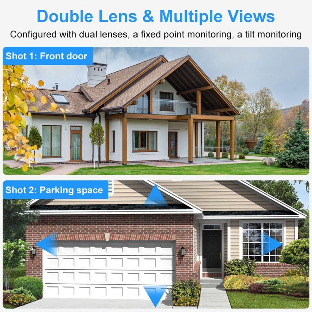 PTZ 2.4G/5G WiFi Outdoor security wireless 2X3MP Dual Lens Linkage Human Detect Pan tilt Digital zoom Auto Tracking Home Surveillance Camera 2-way audio color night vision ICsee &3M cable to yr outlet