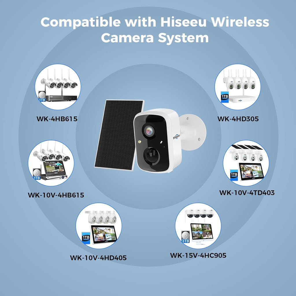 Hiseeu Solar Security Cameras Wireless Outdoor 2 Pack, Battery Powered 3K 4MP wifi Cameras for Home Surveillance, PIR/AI Motion Detection, Waterproof, Color Night Vision, 2-Way Audio, Cloud/SD Storage