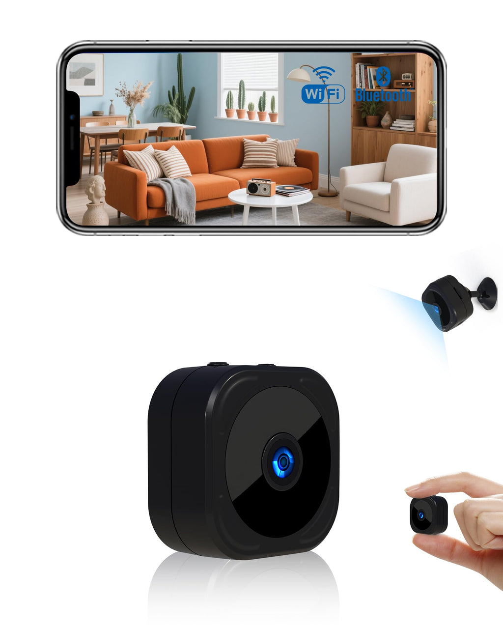 AOBOCAM 1080P HD Mini Camera for Indoor Security with App Control Motion Detection & Night Vision Wireless WiFi Rechargeable Pet Camera for Home/Office 24/7 Cycle Save