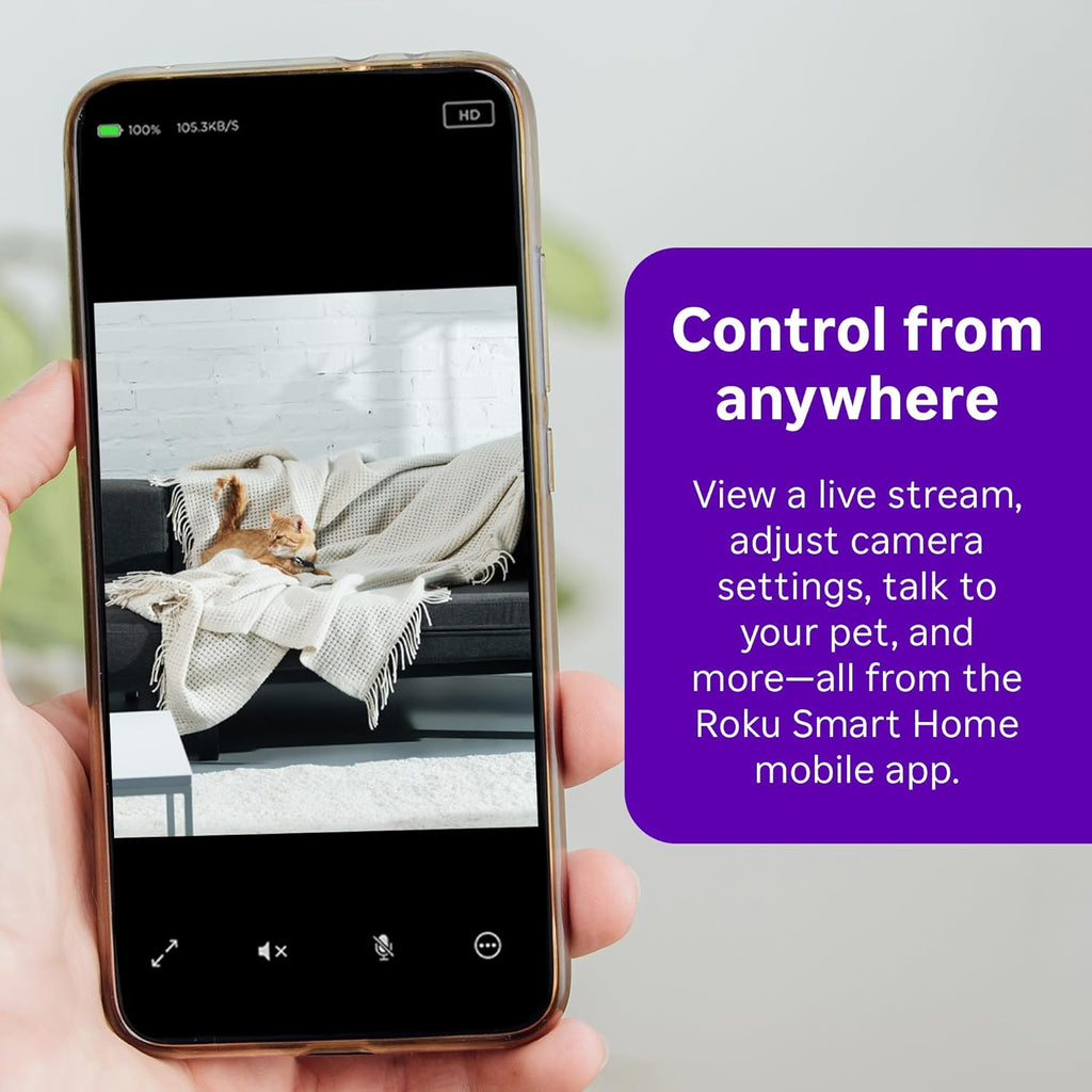 Roku Indoor Camera - Home Security - 1-Pack - Wired Security Camera & Pet Monitor with 1080p HD Color Night Vision, Works with Alexa & Google, Motion & Sound Detection, WDR & WiFi 6