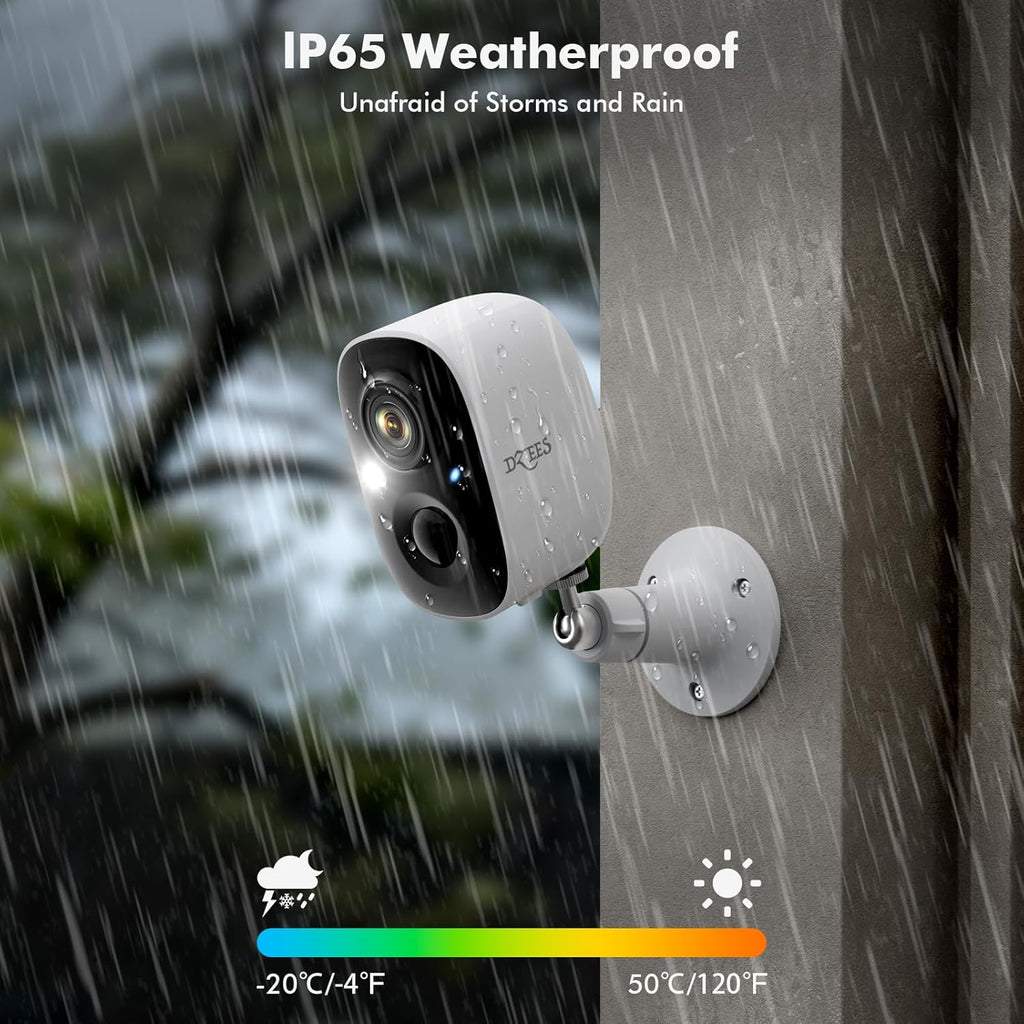 Dzees Outdoor Camera Wireless, 2K Battery Powered WiFi Surveillance Camera for Home Security System with Siren Alarm & Spotlight, Motion Detection, Color Night Vision, IP65 Waterproof Cloud/SD-2-Pack