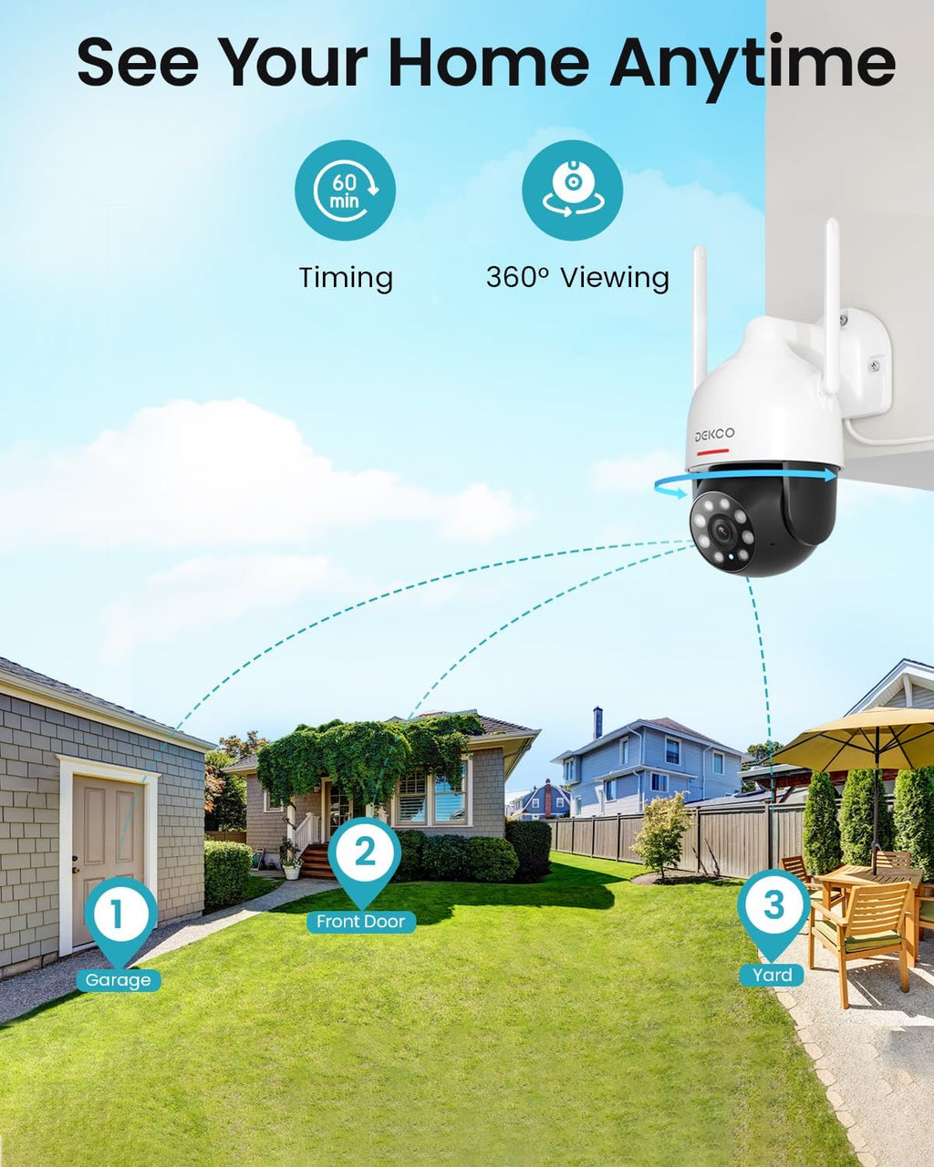 DEKCO 2K Security Camera Outdoor 2Packs, WiFi Outdoor Security Cameras Pan-Tilt 360° View, 3MP Surveillance Cameras with Motion Detection and Siren, 2-Way Audio, Full Color Night Vision, Waterproof