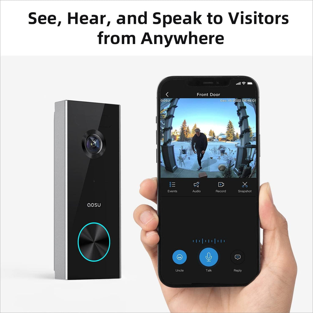 Wireless Doorbell Camera, Battery-Powered Video Doorbell with aosuBase Mini, 2K Resolution, Support Local Storage, 2.4GHz WiFi, 180-Day Battery Life, AI Detection, Work with Alexa & Google Assistant
