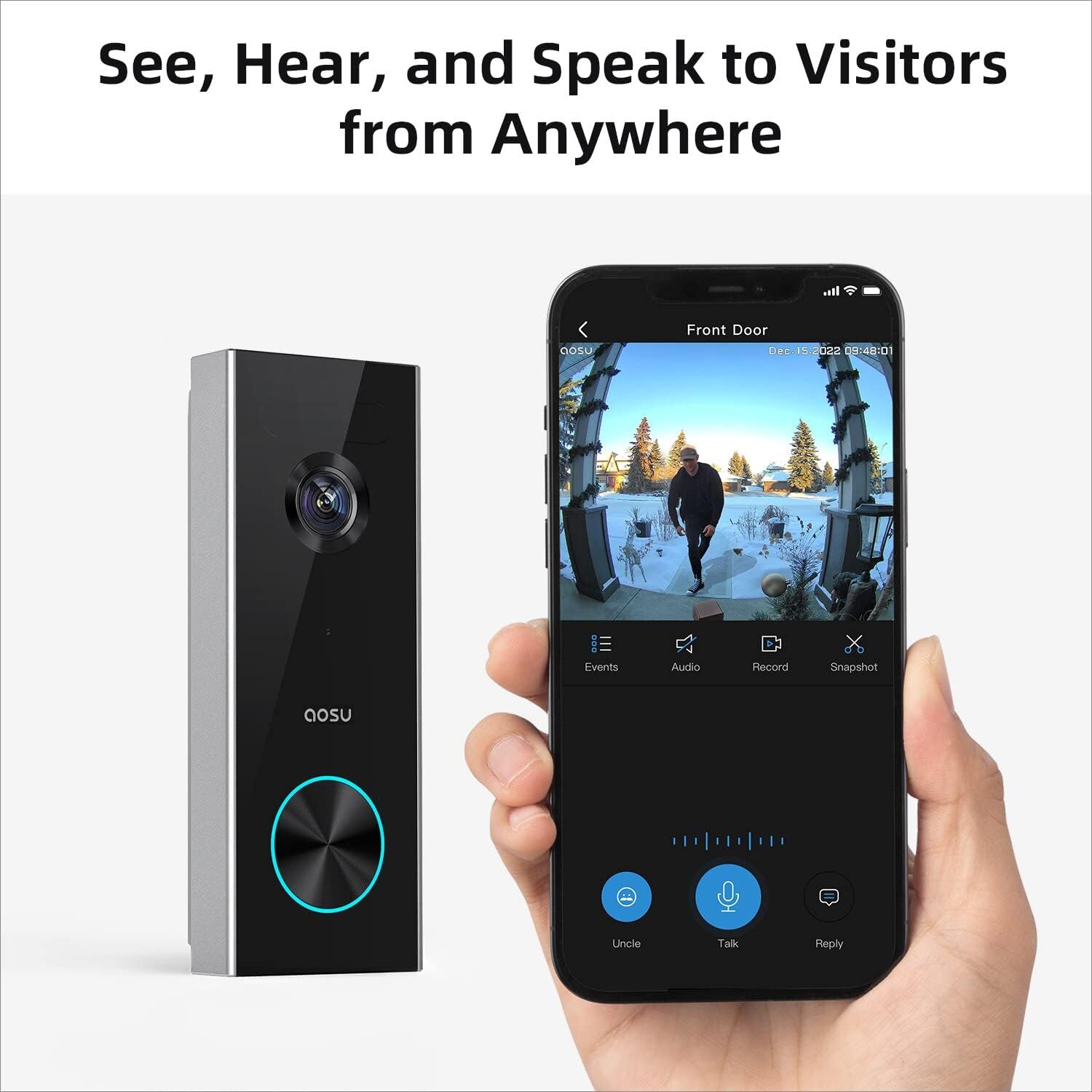 Wireless Doorbell Camera, Battery-Powered Video Doorbell with aosuBase Mini, 2K Resolution, Support Local Storage, 2.4GHz WiFi, 180-Day Battery Life, AI Detection, Work with Alexa & Google Assistant