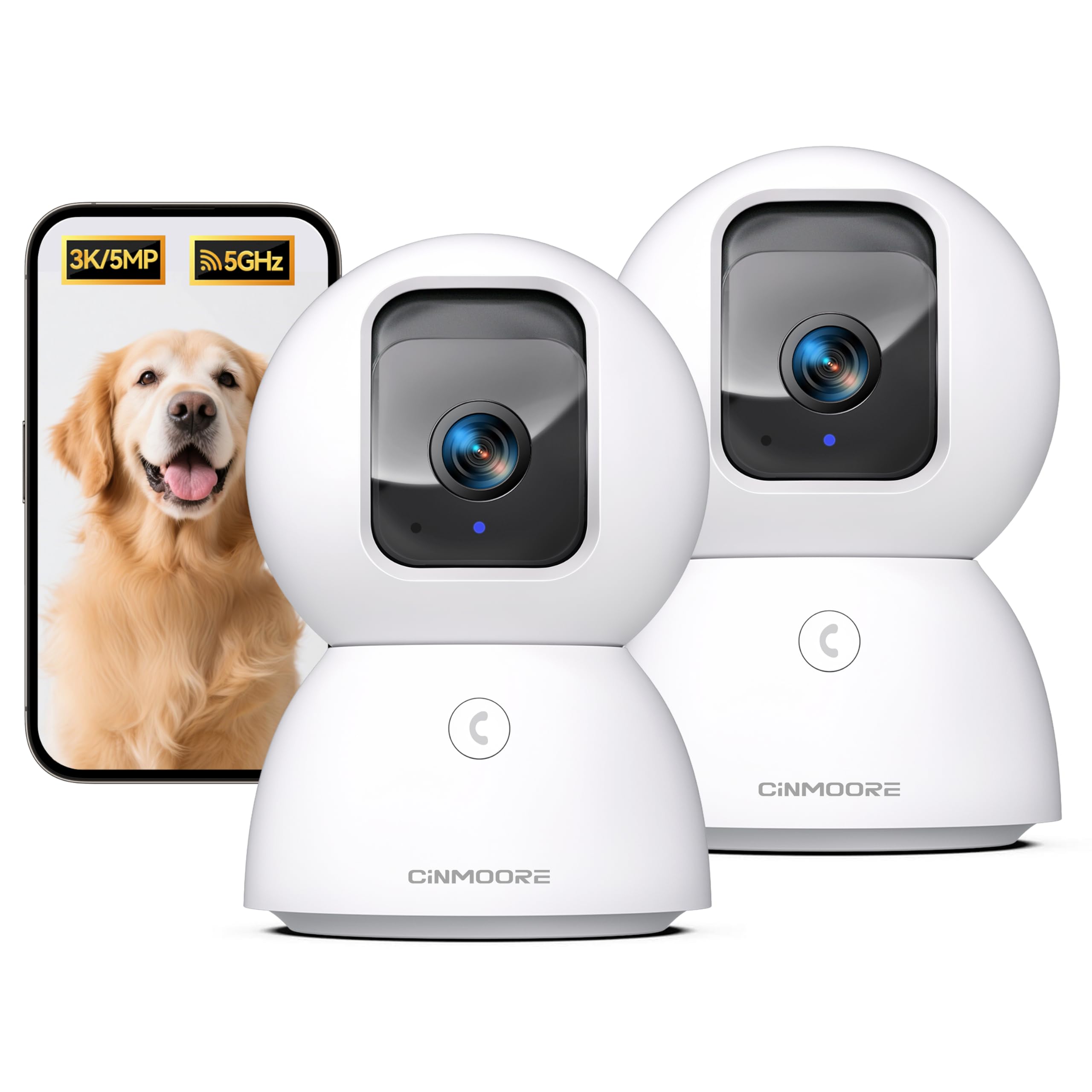 5G Security Camera Indoor, 3K Pet/Dog Camera with Speaker/Phone App, PTZ WiFi Baby Monitor Cameras for Home Security, 0-Glow Night Vision 2-Way Talk, AI Tracking Facial Recognition Time Lapse
