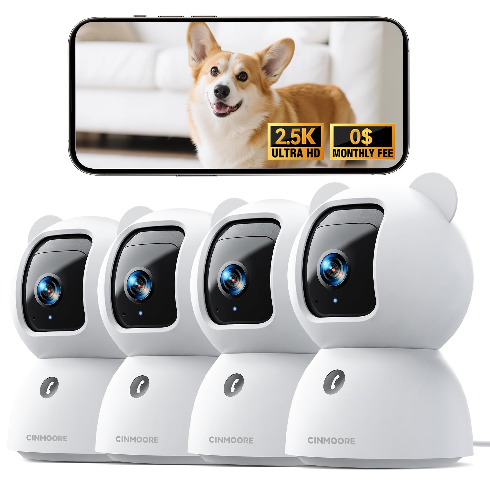 2.5K Pet Camera Indoor with Phone App, Dog/Cat Camera | 4MP Indoor Camera for Home Security, Baby Monitor with Free AI Person/Pet/Cry Detection, Pan Tilt 2.4GHz WiFi, Full Duplex 2-Way Audio