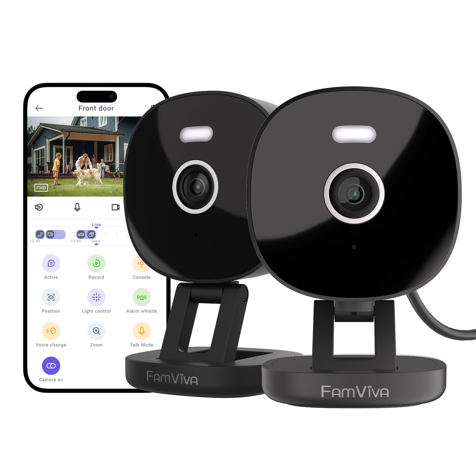 2K Wired Security Camera, Indoor/Outdoor for Home, Pet, Baby, Nanny, IP65 Waterproof Color Night Vision, White Light & Siren, Recording, Motion Detection, Works with Alexa,Pulg in, Black-4P