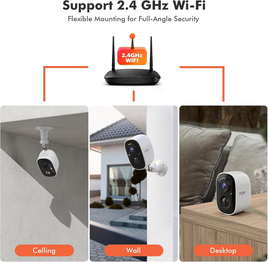 Dzees Outdoor Camera Wireless, 2K Battery Powered WiFi Surveillance Camera for Home Security System with Siren Alarm & Spotlight, Motion Detection, Color Night Vision, IP65 Waterproof Cloud/SD-2-Pack