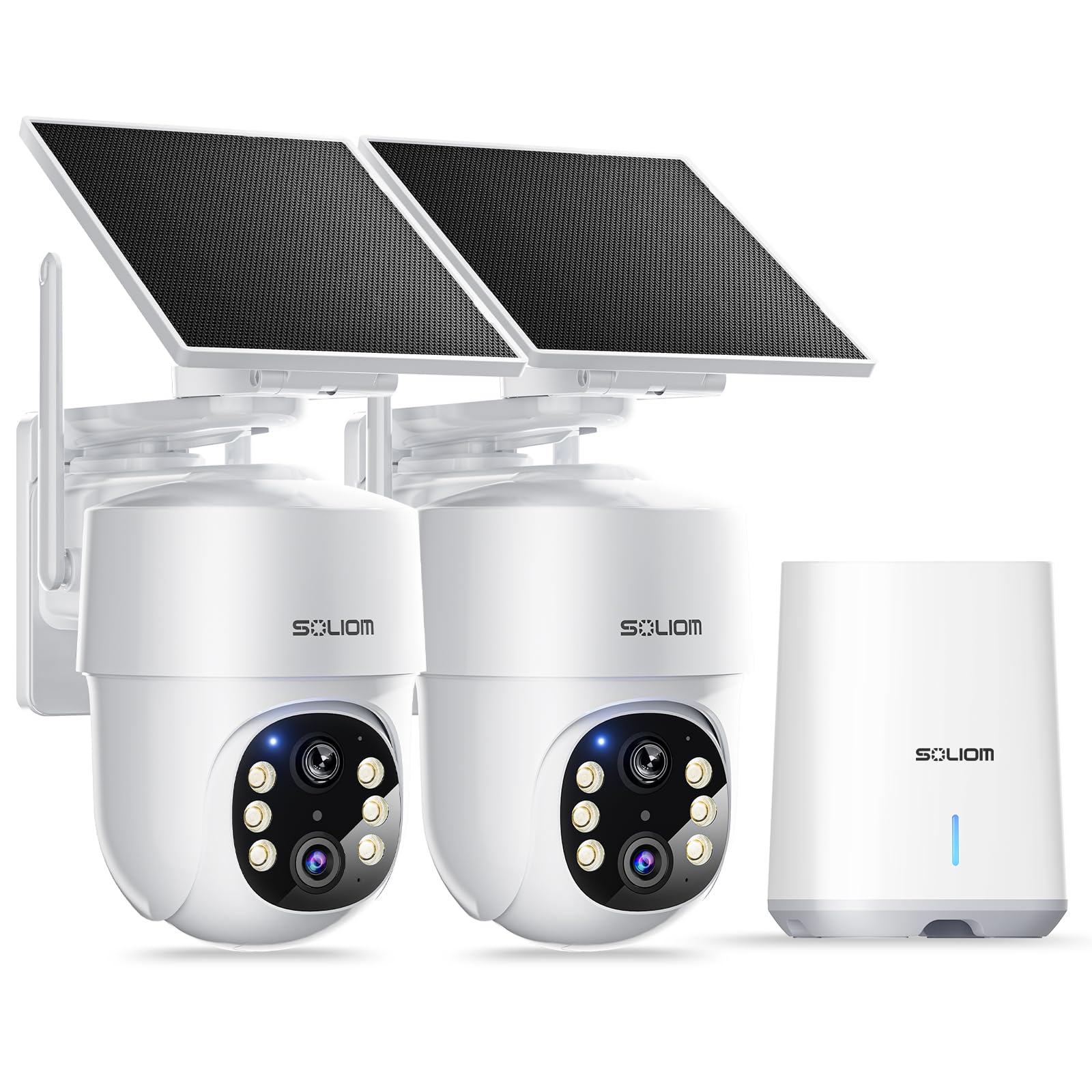 SOLIOM- 5MP Security Cameras Wireless Outdoor, No Subscription & Solar Powered,4-Cam Pack Cameras for Home Security with 360° Auto Motion Tracking, 3K Color Night Vision,5G & 2.4G Router Compatible