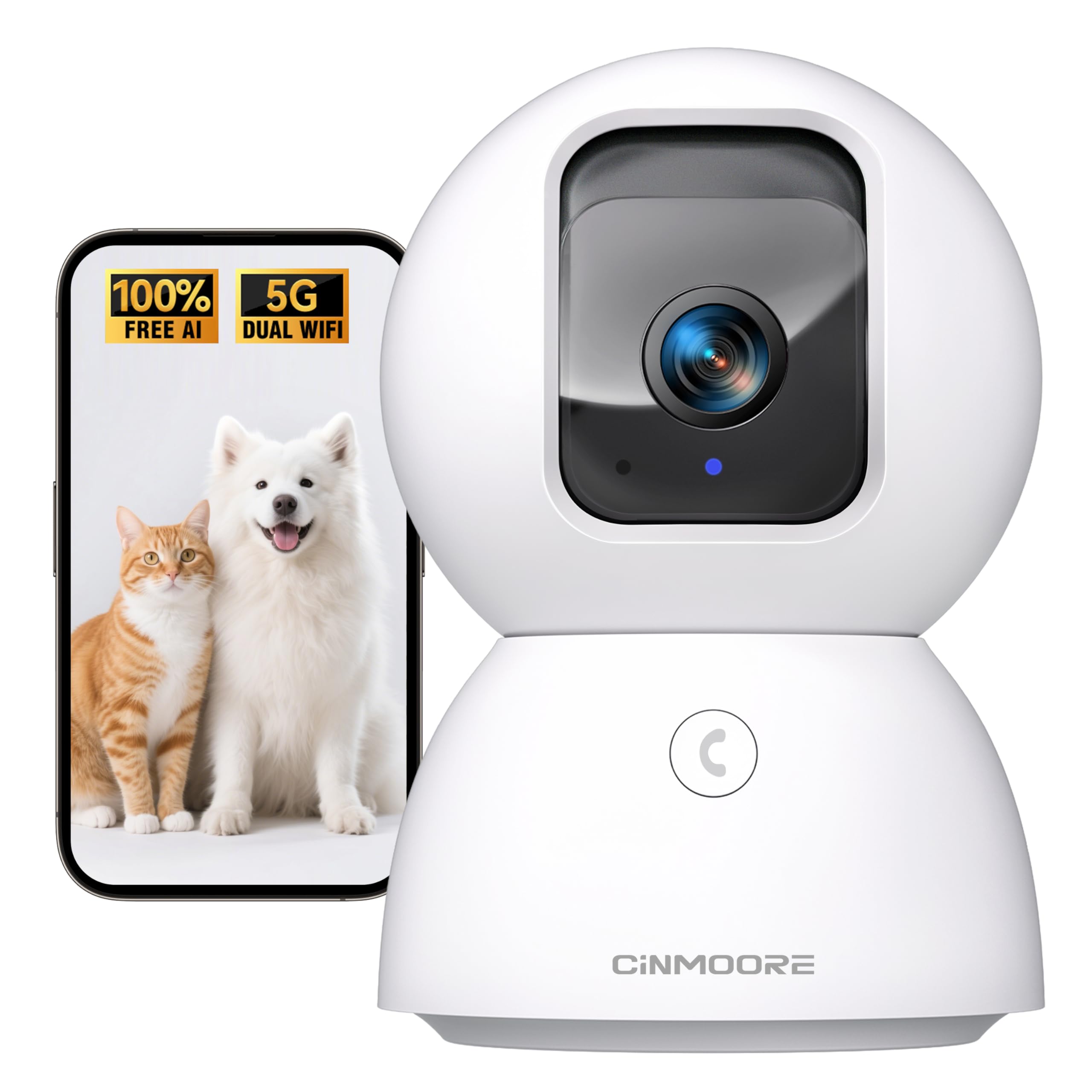 2.5K Pet Camera Indoor with Phone App, Dog/Cat Camera | 4MP Indoor Camera for Home Security, Baby Monitor with Free AI Person/Pet/Cry Detection, Pan Tilt 2.4GHz WiFi, Full Duplex 2-Way Audio