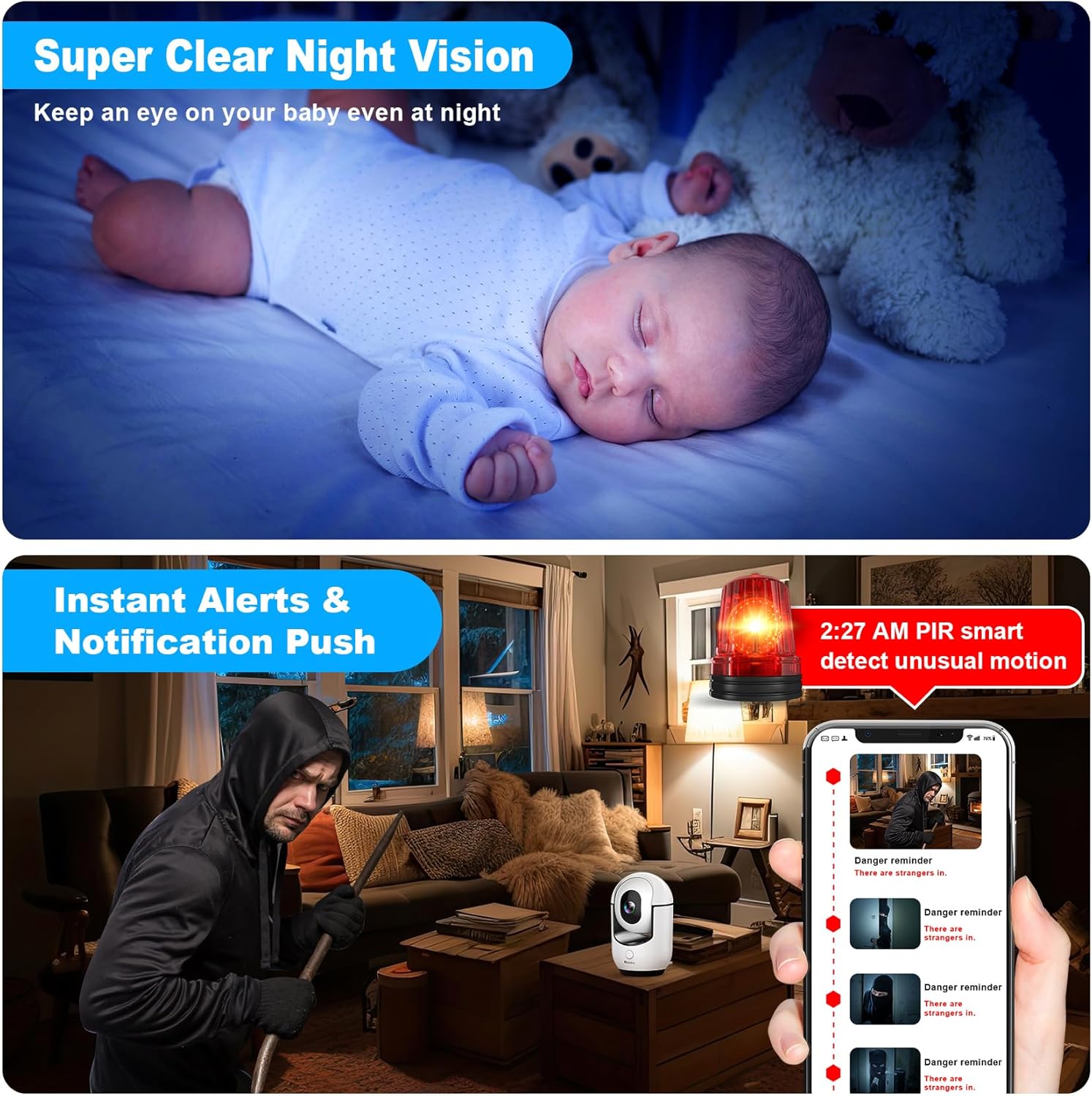 Cloarks 2K Pan/Tilt Security Camera, WiFi Indoor Cameras for Home Security with AI Motion Detection, Pet/Dog/Baby Camera with Phone App, 2-Way Audio, 24/7, Siren, TF/Cloud Storage