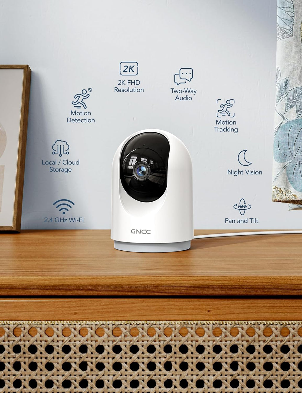 GNCC 2K Cameras for Home Security-Indoor Pan/Tilt Cameras for Baby Monitor/Pet Camera with Phone App, Night Vision, Motion Detection, 2-Way Audio, 24/7 SD Recordings, 2.4Ghz WiFi (2Pack)